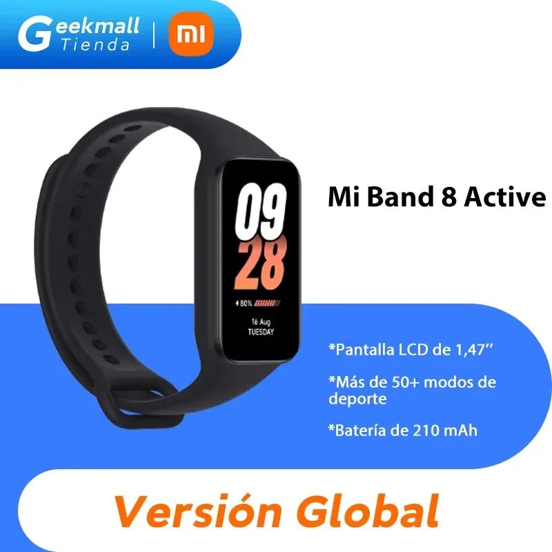 Versão global Xiaomi Band 8 Active Ecrã LCD de 1,47" Mais de 50 modos de desporto Corpo de 9,99 mm Bateria com autonomia para até 14 dias MI Smart Band