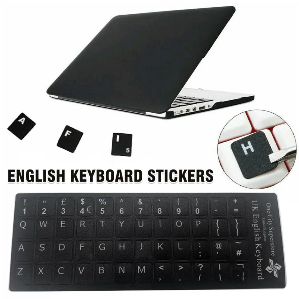 Inglês UK Teclado Substituição Adesivos, Branco no Preto, Qualquer Computador PC e Laptop