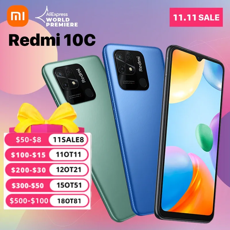 【Lançamento Mundial】Versão Global Xiaomi Redmi 10C 6.71 polegadas Câmera Snapdragon 680 Octa Core 50MP 64GB / 128GB
