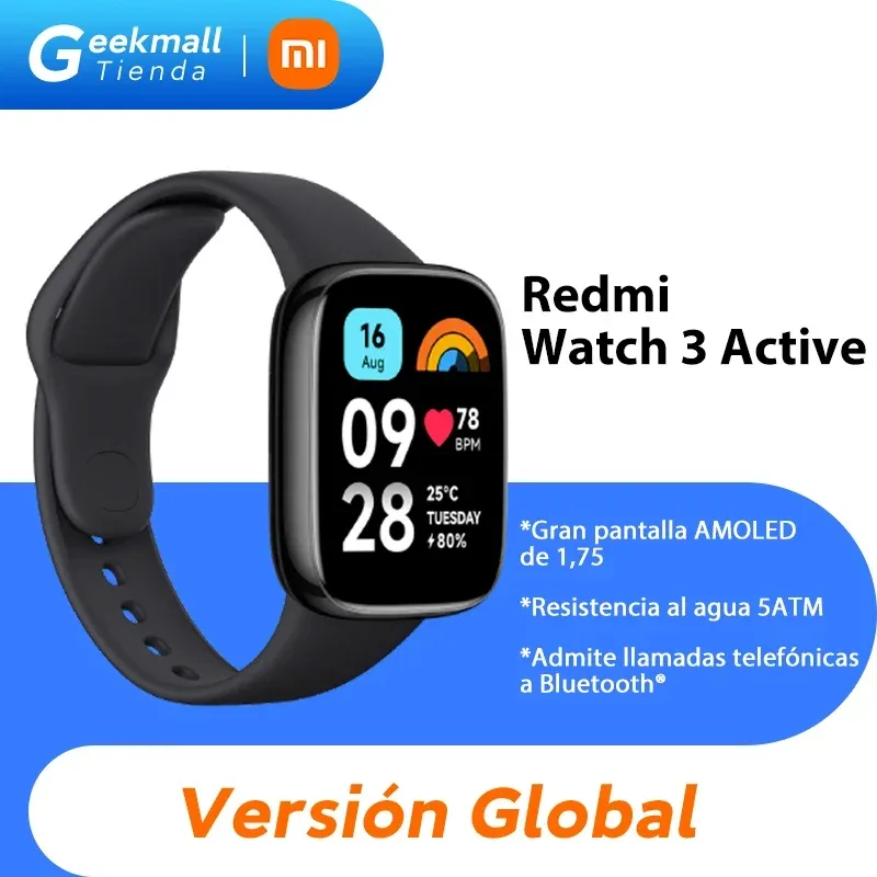 Versão global Xiaomi Redmi Watch 3 Active1,83'' Ecrã LCD Oxigénio no sangue Frequência cardíaca Bluetooth Chamada de voz 100+ Modos desportivos