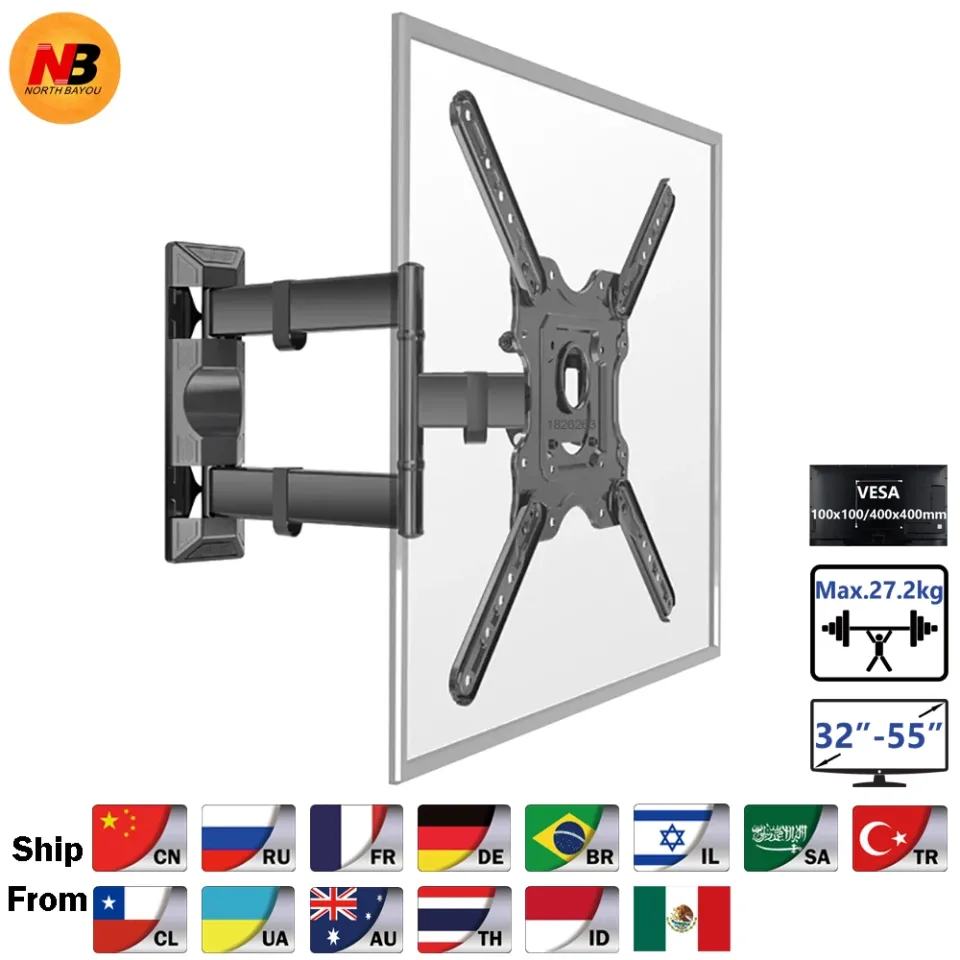Suporte de parede para tv nb p4, suporte de painel plano com tela lcd de 32 a 55 polegadas, padrão vesa 400x400mm, carga de 27 kg, 2kg