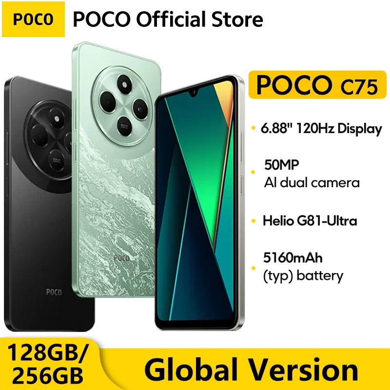 Poco c75 smartphone versão global 6.88 "120hz dot drop display helio G81-Ultra 50mp câmera enorme 5160mah bateria nfc