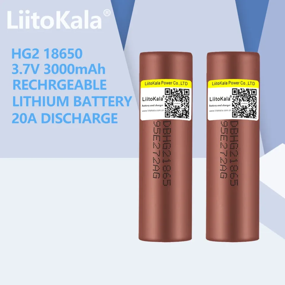 LiitoKala-Bateria Recarregável para o Poder HG2, Bateria, 18650, 3000mAh, 3.7V, Dedicado, 2Pcs