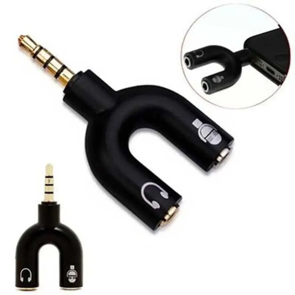 1 peça de adaptador duplo em forma de u de 3.5mm, plugue de fone de ouvido, cabo de áudio, divisor de microfone, conector rotativo 2 em 1, adaptador de tomada