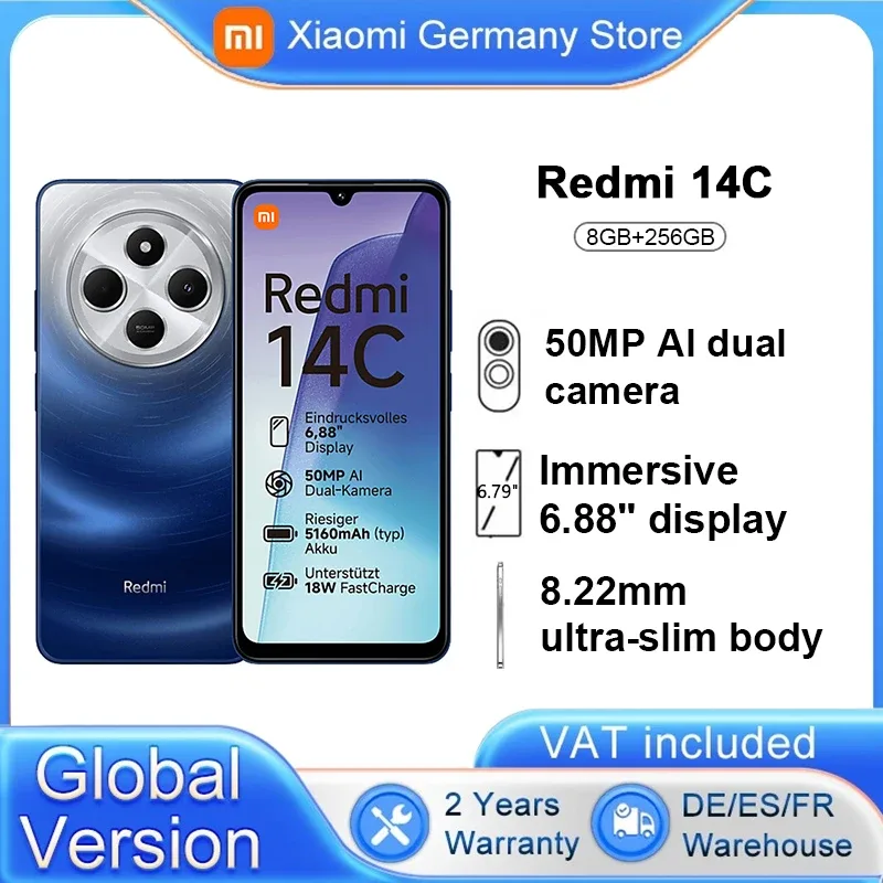 Versão global Xiaomi Redmi 14C Smartphone MediaTek Helio G81-Ultra 6,88 "polegadas display até 120 Hz 50MP câmera principal
