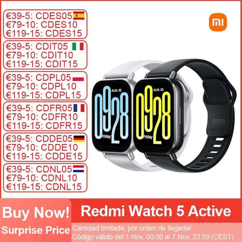 Novo Xiaomi Redmi Watch 5 Active Relógio Inteligente Ativo, Chamada Telefônica Bluetooth, 2 "Display LCD, Oxigênio no Sangue Monitoramento da Freqüência Cardíaca Smartwatch