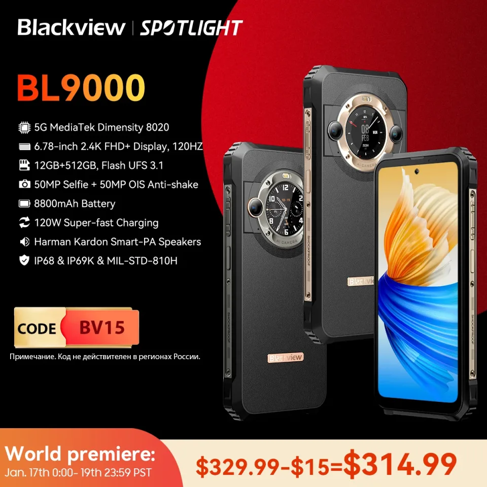 Blackview-BL9000 5G Rugged Smartphone, Celular, 6.78 ", 2.4K, FHD +, 24GB, 512GB, 50MP, 8800mAh, 120W, Dual Display, Estreia Mundial