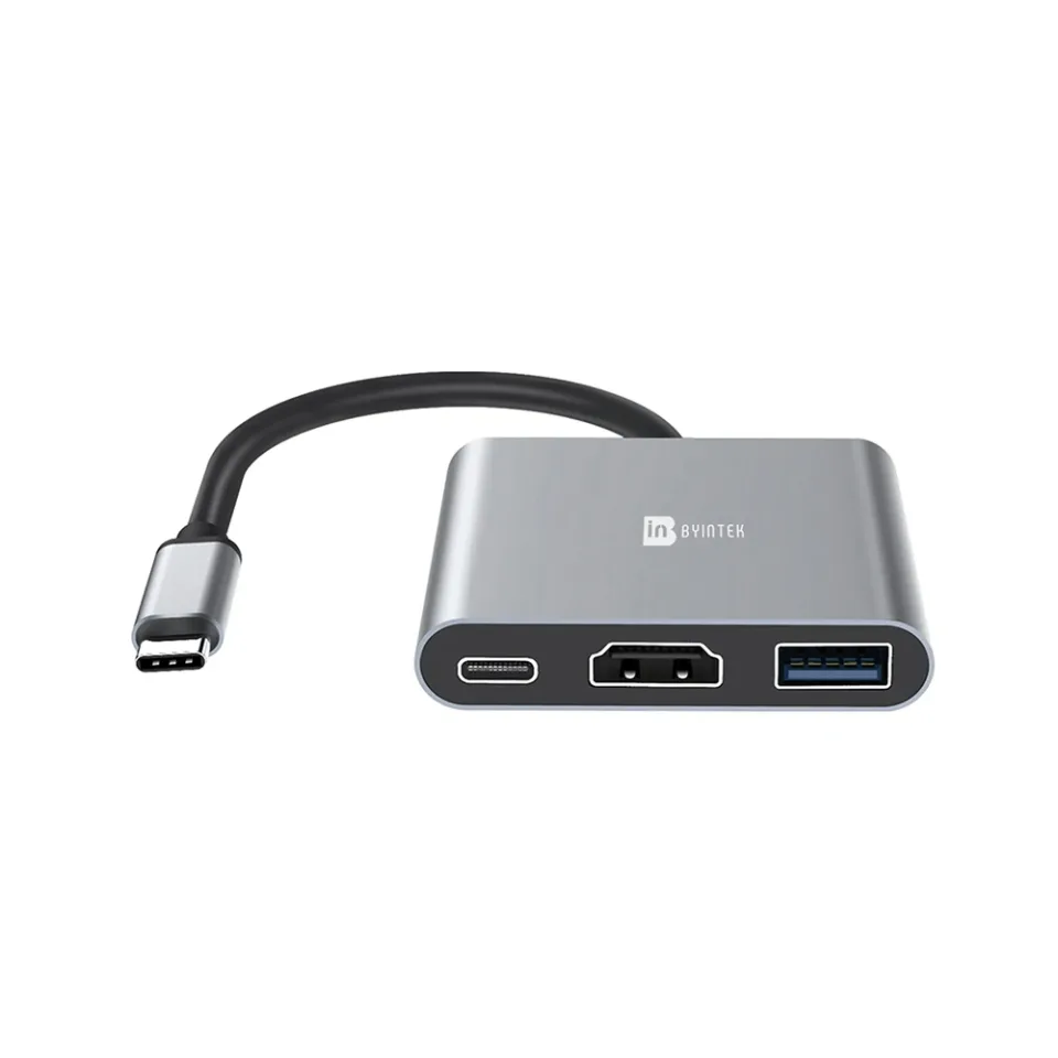 Adaptador BYINTEK CHD001 USB C para HDMI, Estação de Docagem 3 em 1 com Porta USB 3.0 Tipo C para Projetor e Laptop