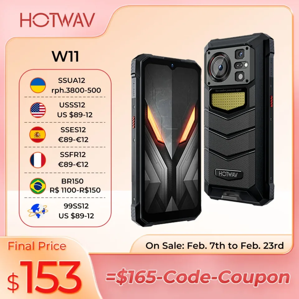 HOTWAV W11 Telefone robusto 6.6 '' FHD + 64MP + 24MP (Noite) Câmera de visão Smartphone 20800mAh 12GB RAM + 256GB ROM Carregando Celulares