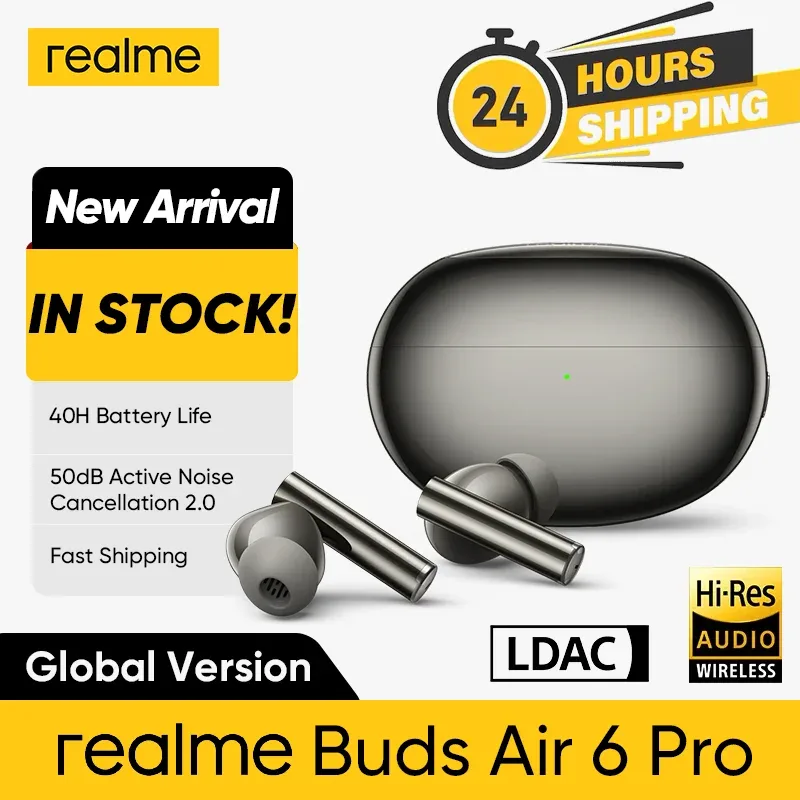 Versão global realme buds air 6 pro fone de ouvido bluetooth 5.3 20h bateria de alta resolução ldac 50db redução de ruído 2.0 fone de ouvido sem fio