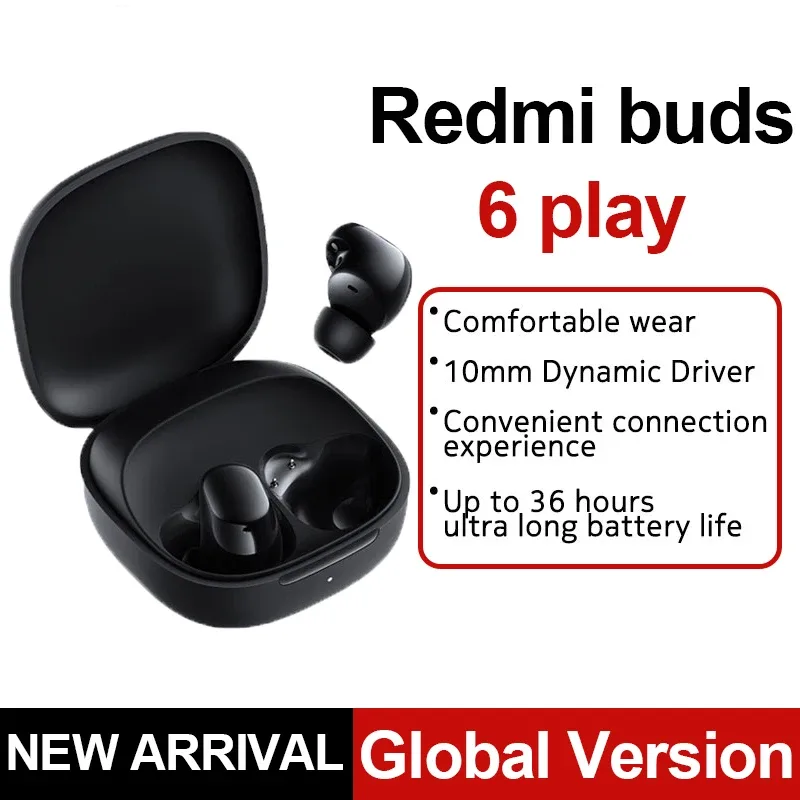Versão Global Redmi Buds 6 Play, Driver Dinâmico de 10mm, Cancelamento de Ruído AI para Chamadas, Fones de Ouvido TWS Bluetooth 5.4