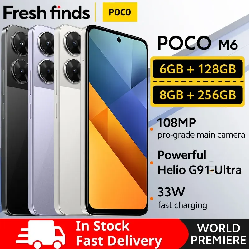 【Estreia mundial】POCO M6 Smartphone Versão Global NFC MediaTek Helio G91-Ultra 6,79" 90Hz FHD + Display 33W Carregamento Rápido
