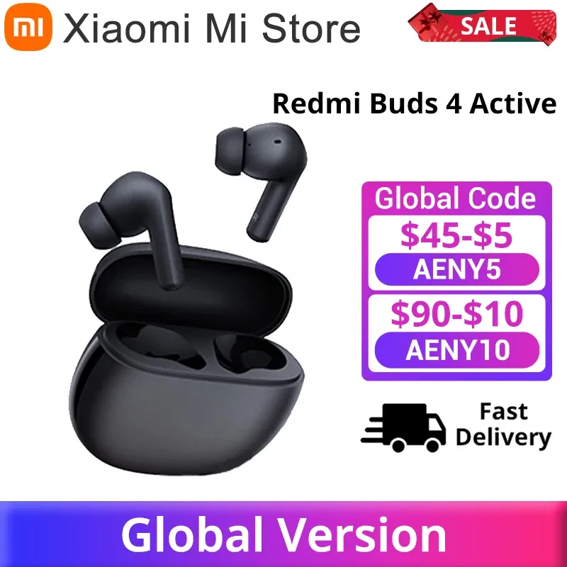 Xiaomi-Redmi Buds 4 Active Earphone, Cancelamento de Ruído, Cancelamento de Ruído, Chamadas Limpas, Bluetooth 5.3, Versão Global, Até 28 Horas