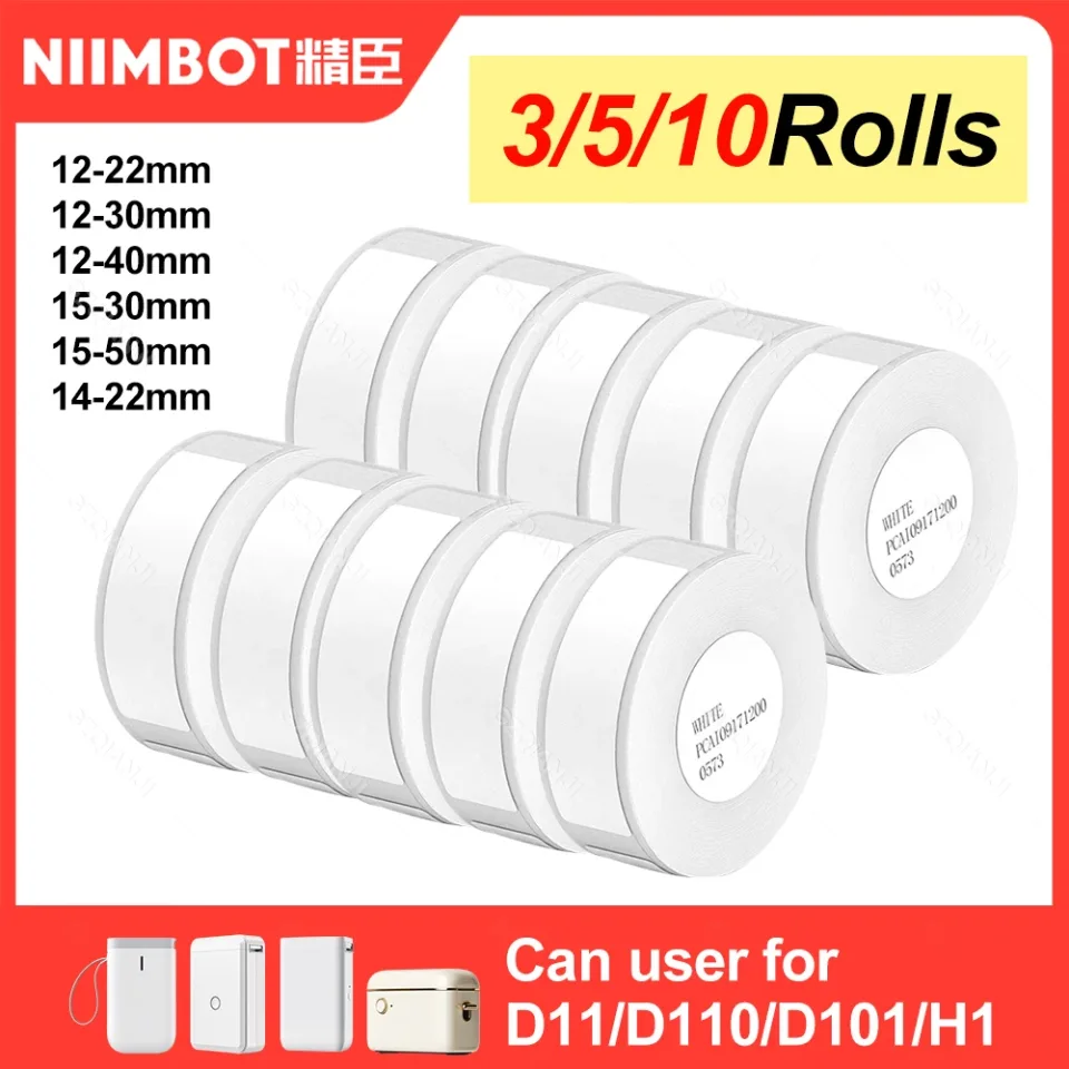 NiiMBOT-Adesivo Térmico para Impressora, Papel Adesivo Branco, Impermeável, Etiqueta Oficial, Mais Barato, D101, D11, D110, 3 Rolls, 5 Rolls, 10 Rolls