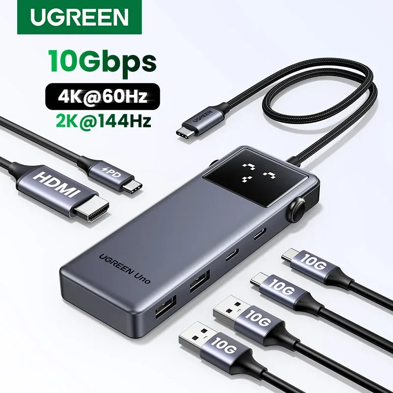 UGREEN Uno USB C HUB 6-em-1 4K60Hz PD100W 10Gbps USB3.2 Adaptador Divisor para Laptop Macbook Pro Air Estação de acoplamento expansor USB