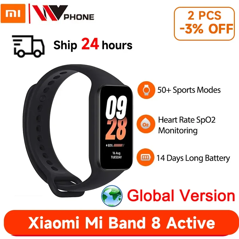 Pulseira Inteligente Xiaomi-Mi Band 8, Versão Global, Display TFT de 1.47 ", 50 + Modos Esportivos, Frequência Cardíaca, Monitoramento SpO2 Smartband