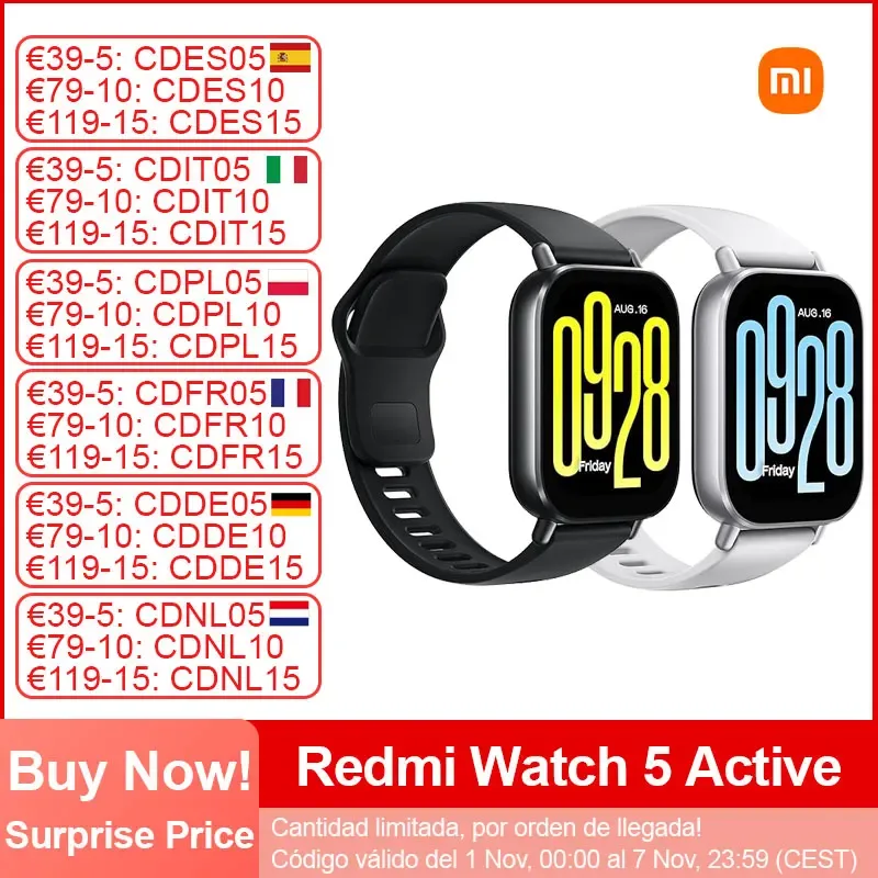 Xiaomi-Redmi Watch 5 Smartwatch Ativo, Display LCD de 2 ", Chamada Telefônica Bluetooth, Monitoramento de Freqüência Cardíaca, 140 + Modos Esportivos