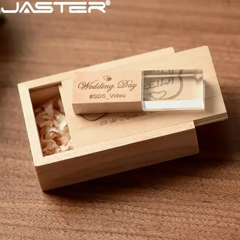 JASTER-Cristal De Madeira USB Flash Drive, Pen Drive, U Disco, Memory Stick, Pendrive, 4GB, 8GB, 16GB, 32GB, 64GB, Presente de Casamento