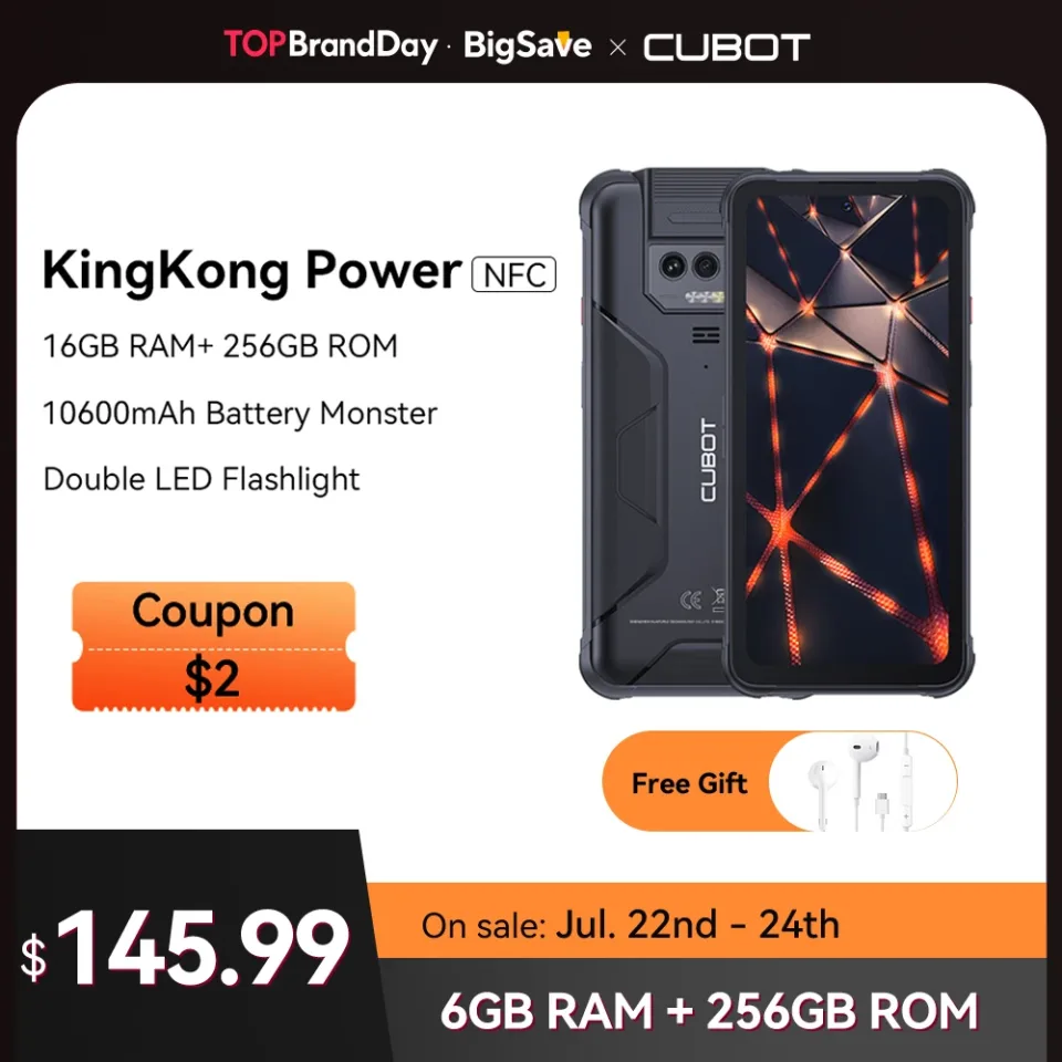Cubot-Impermeável Rugged KingKong Power Smartphone, Carregamento Rápido, NFC, 6.5 "Screen, 48MP,GPS, 8GB + 256GB, 10600mAh, 33W, Novo, 2023