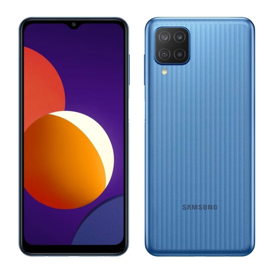 Smartphone Samsung Galaxy M12 Azul, Tela 6.5" - 4G+Wi-Fi+NFC, And. 11, Câm. Tras. em 48+5+2+2MP, Frontal de 8MP, 4GB RAM, 64GB