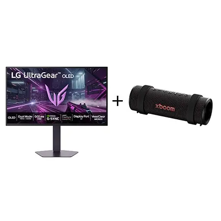 Combo Monitor LG OLED UltraGear™ 27GX790B 27", 480Hz + Caixa de Som Bluetooth LG xboom Grab by will.i.am - East LA - 27GX790.GRAB