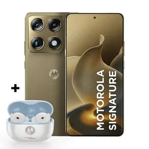 Kit Smartphone Motorola Signature 5G 256GB + Moto Buds 2 Plus 12GB RAM + 12GB RAM Boost, 3 cameras 50MP Sony Lytia e Zoom 100x, Tela 1.5K extreme Amoled 165hz - Verde Oliva