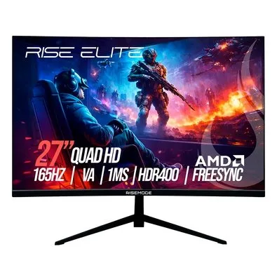 Monitor Gamer Curvo Rise Mode Elite 27", QHD, 165Hz, 1ms, VA, FreeSync, HDR 400, HDMI e DisplayPort, Preto - RM-MOG-27C1652K-B