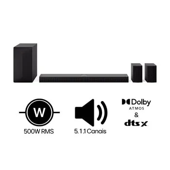 Home Theater Soundbar LG S70TR – Dolby Atmos, 500W RMS, 5.1.1 Canais, DTS X, Caixas Traseiras, AI Sound Pro, WOW Sinergy, Bluetooth 5.1, HDMI - S70TR