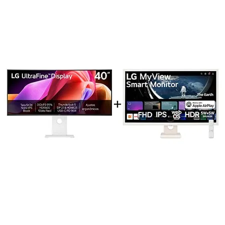 Combo Monitor LG UltraFine 40U990A-W Nano IPS Black 5K2K WUHD 40" + Monitor LG MyView Smart - Tela IPS de 32'‘ - 40U990.32SR50