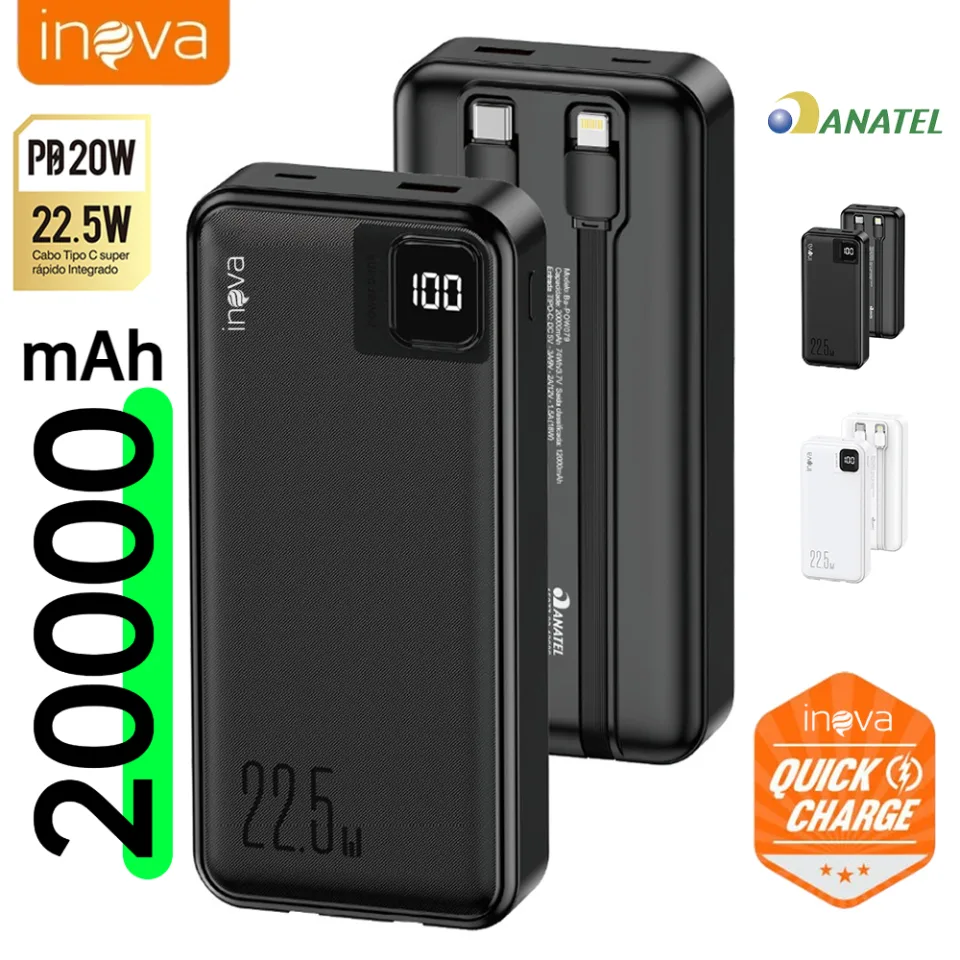 Inova Bateria Portátil Power Bank 20.000mah/10.000mah Universal carregador 22,5W Com Displaya Visor do nível da bateria