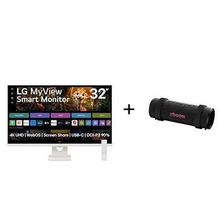 Monitor LG MyView Smart 32SR73U-W Tela UHD 4K 32" + Caixa de Som Bluetooth LG xboom Grab by will.i.am - East LA - 32SR73.GRAB