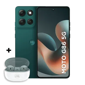 Kit Smartphone Motorola Moto g86 512 GB + Moto Buds 2 12GB RAM+12GB Ram Boost, Tela 1.5K pOLED, 50MP Sony camera OIS Moto AI, videos em 4K, IP68 + IP69 - Verde Escuro