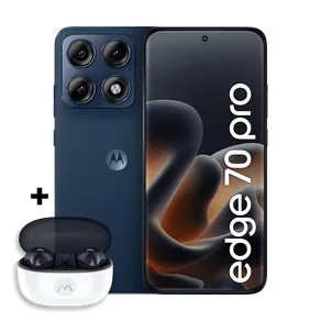 Kit Smartphone Motorola Edge 70 Pro 5G 256GB + Moto buds 2 12GB RAM+12GB Ram Boost, 4 câmeras de 50MP, Tela 1.5K extreme AMOLED 144Hz, Bateria 6500 mAh, IP68/IP69 - Azul Escuro