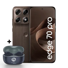 Kit Smartphone Motorola Edge 70 Pro 5G 256GB + Moto Buds 2 Plus 12GB RAM+12GB Ram Boost, 4 câmeras de 50MP, Tela 1.5K extreme AMOLED 144Hz, Bateria 6500 mAh, IP68/IP69 - Madeira