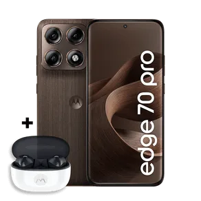 Kit Smartphone Motorola Edge 70 Pro 5G 256GB + Moto buds 2 12GB RAM+12GB Ram Boost, 4 câmeras de 50MP, Tela 1.5K extreme AMOLED 144Hz, Bateria 6500 mAh, IP68/IP69 - Madeira
