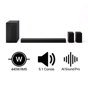 LG Home Theater Soundbar S60TR com alto-falantes traseiros e som surround com configuração de canais 5.1 - S60TR