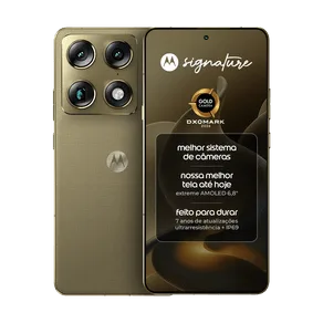 Smartphone Motorola Signature 5G 512GB 12GB RAM + 12GB RAM Boost, 3 cameras 50MP Sony Lytia e Zoom 100x, Tela 1.5K extreme Amoled 165hz - Verde Oliva