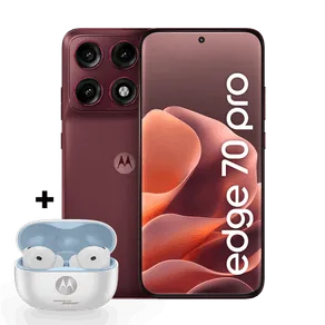 Kit Smartphone Motorola Edge 70 Pro 5G 256GB + Moto Buds 2 Plus 12GB RAM+12GB Ram Boost, 4 câmeras de 50MP, Tela 1.5K extreme AMOLED 144Hz, Bateria 6500 mAh, IP68/IP69 - Vinho