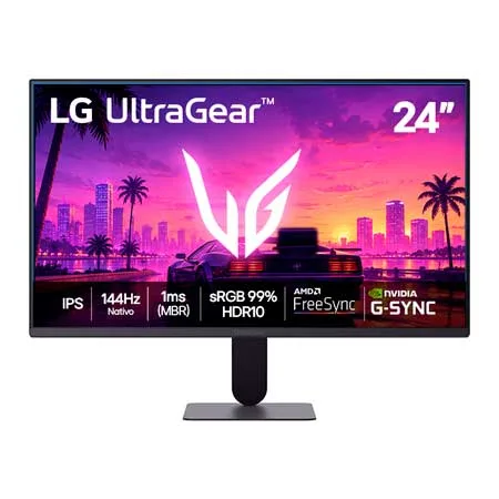 Monitor Gamer LG UltraGear™ 24G411B, 144Hz Nativo, 1ms (MBR), Tela IPS 24” FHD, compatível com NVIDIA® G-SYNC® & AMD FreeSync™, HDR10, sRGB 99%, HDMI, DP, Saida Fone de ouvido - 24G411B-B
