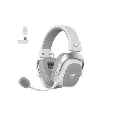 Headset Gamer Sem Fio Havit H2002D Pro, Drivers 53mm, 2.4GHz, P3, Microfone Removível, Branco - HVGMH-H2002d PRO-WG