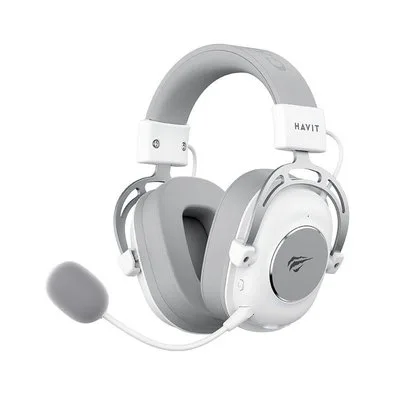 Headset Gamer Sem Fio Havit HV-H2002YG, Drivers 50mm, Cancelamento de Ruído, Wireless, Bluetooth, USB-C e P2, Branco - HV-H2002YG White