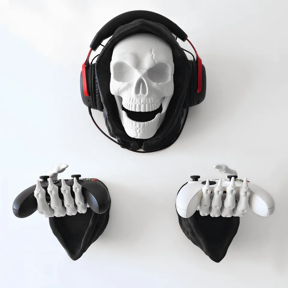 Suporte de Fone Headset e Controle Grim Reaper Caveira Suporte de parede Gamer
