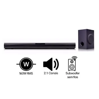 SoundBar LG SQC1 – 160W RMS, Conexão Bluetooth, 2.1 Canais, Auto Sound Engine (ASE), Adaptive Sound Control (ASC), Sem fios, Conexões Múltiplas - SQC1