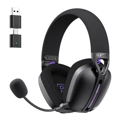 Headset Gamer Sem Fio Havit Fuxi-H3 Plus, Drivers 40mm, Cancelamento de Ruído, Wireless, Bluetooth, USB-C e P2, Preto - Fuxi-H3 Plus Black