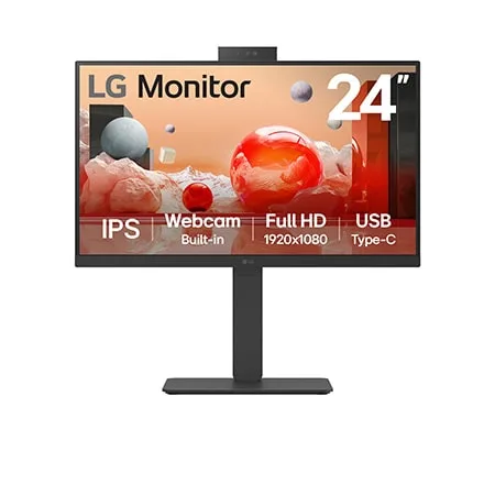 Monitor LG B2B Webcam - Tela IPS Full HD 24", USB-C, RJ45, ajustes ergonômicos e compatível com Windows Hello - 24BA850-B