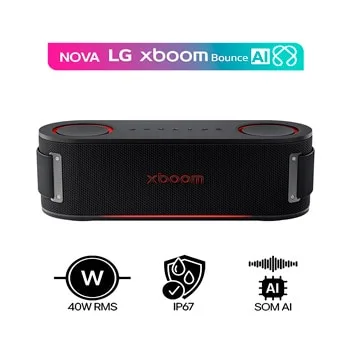 LG xboom Grab by will.i.am | Caixa de Som Bluetooth Portátil | Som AI | 30W RMS | 20 Horas de Bateria | IP67 e Durabilidade Militar - GRAB