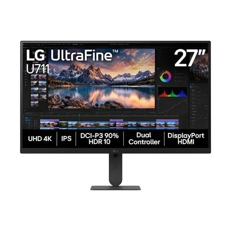 Monitor LG UltraFine™ U711 - Tela IPS UHD 4K 27", HDR10, DCI-P3 90%, Dual Controller, HDMI, DisplaPort, Preto – 27U711B - 27U711B-B