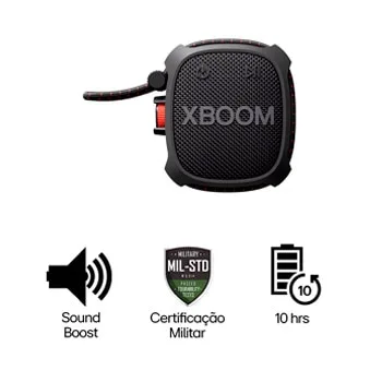 LG XBOOM XG2T Caixa de som Bluetooth portátil - Resistência militar, à prova d'água (IP67), 10 horas de Bateria e Cordão Ajustável - XG2TBK
