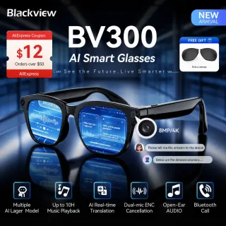Óculos Inteligentes Blackview BV300 4K AI com Mudança de Cor, Tradução Inteligente, Gravação de Foto e Vídeo, À Prova d'Água, Óculos de Sol Inteligentes para Chamadas