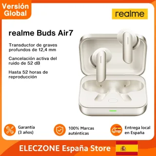 Versão global realme Buds Air 7 52dB Cancelamento de ruído ativo inteligente 12,4 mm Driver de graves profundos Bluetooth5.4 Efeito de áudio espacial de 360° Auricular IP55